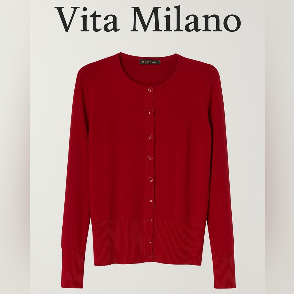 Vita Milano Red Button-Up Cardigan